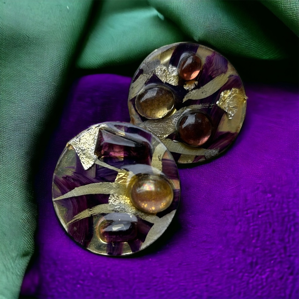 Hand Made 1980’s Retro Clip On Earrings signed Mille